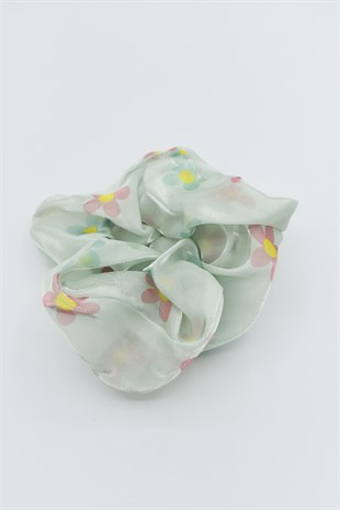 Yeşil Çiçekli Scrunchie Toka 